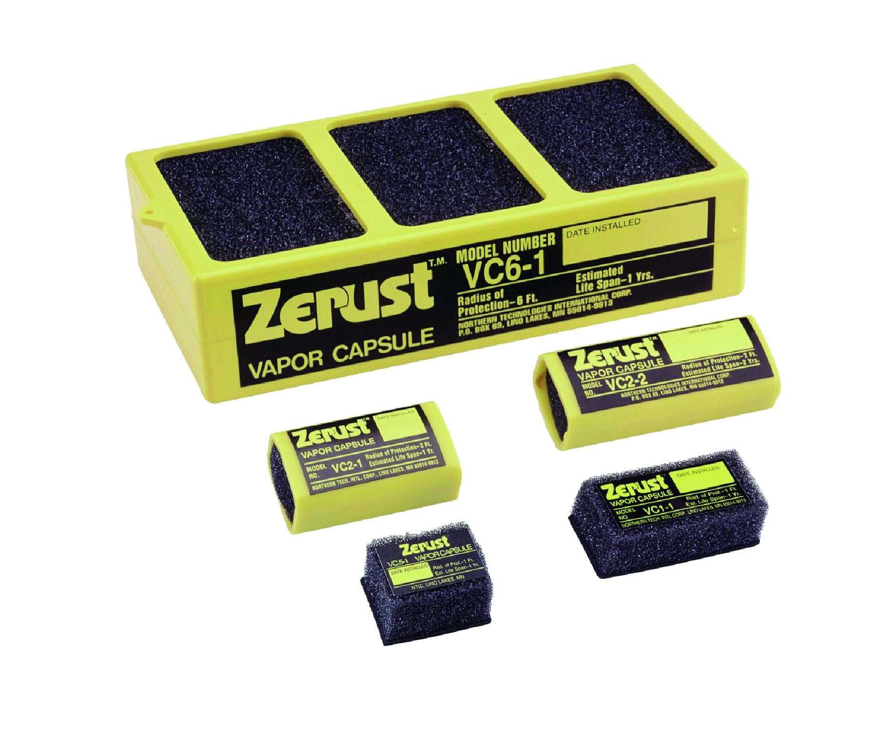 Zerust VC6-1、VC2 與 VC1 系列氣化性防鏽盒產品群